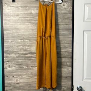 Mustard Silk-like Midi Dress